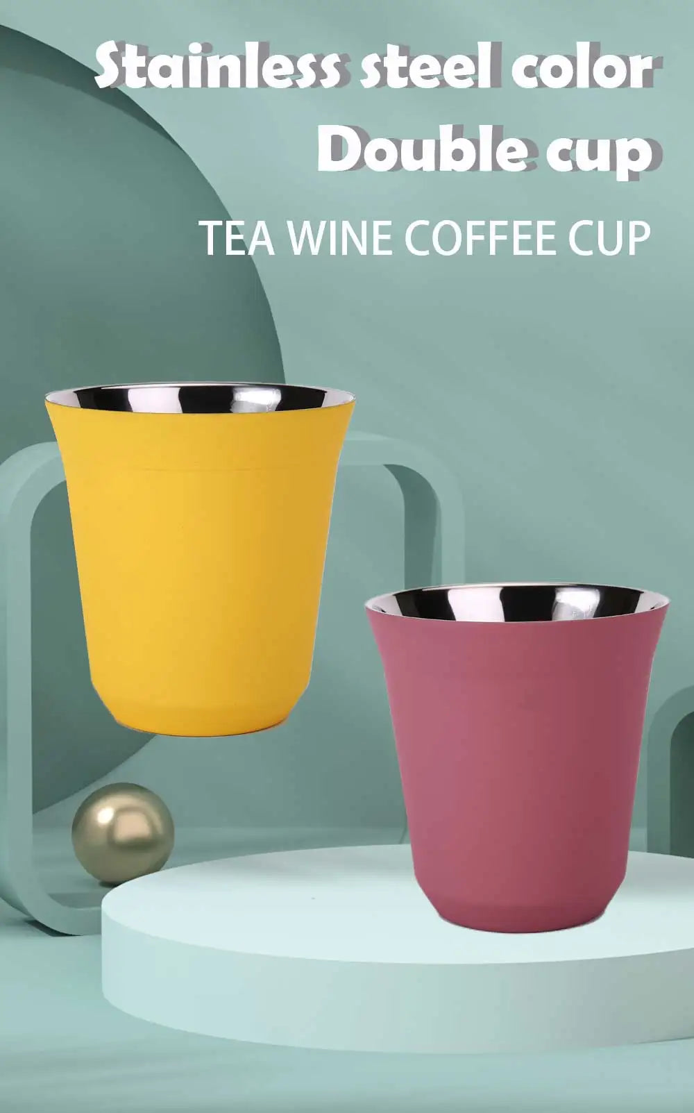 Tasses à espresso 80 ML/160 ML en acier inoxydable 304, tasses à café isothermes à double paroi, lavables au lave-vaisselle, tasses de petite capacité
