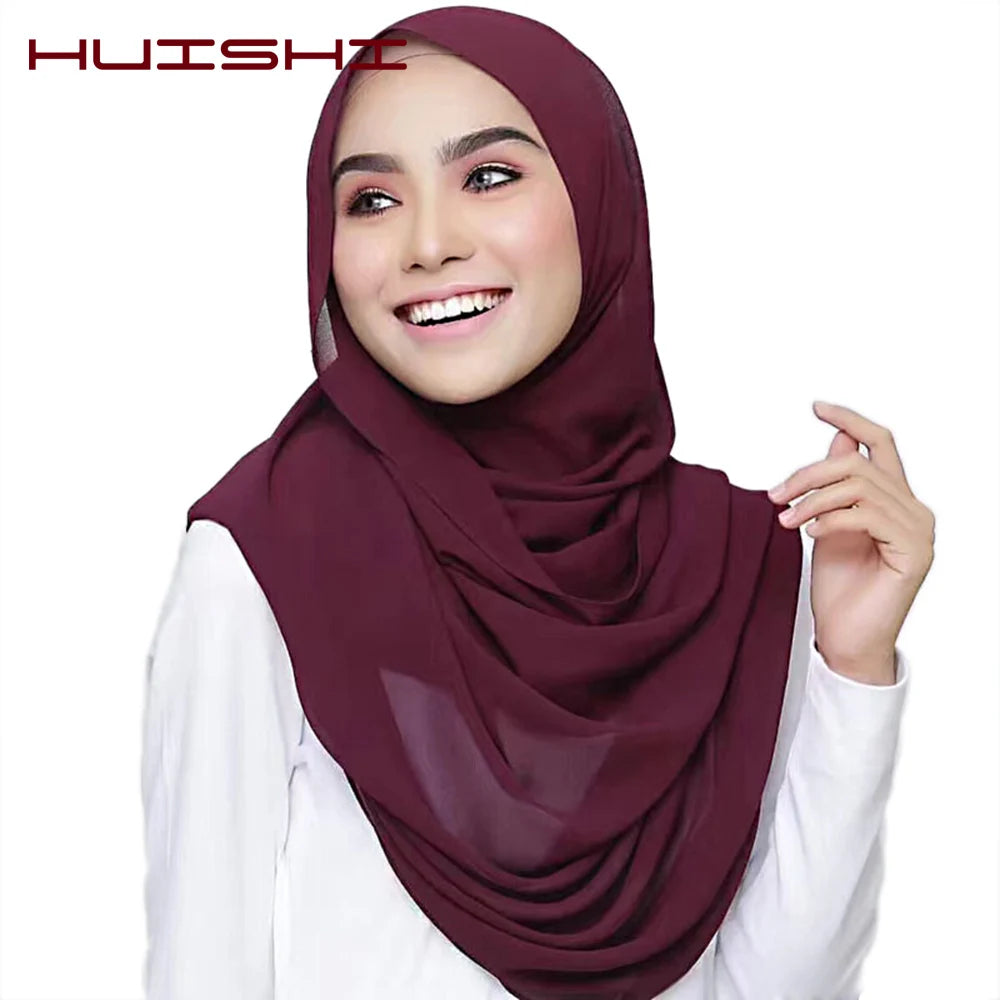 Hijab musulman en mousseline pour femmes, écharpe en mousseline bulle, voile pour femmes, musulmanes, islamiques, de couleur unie, malaisiennes, écharpes foulard musulman
