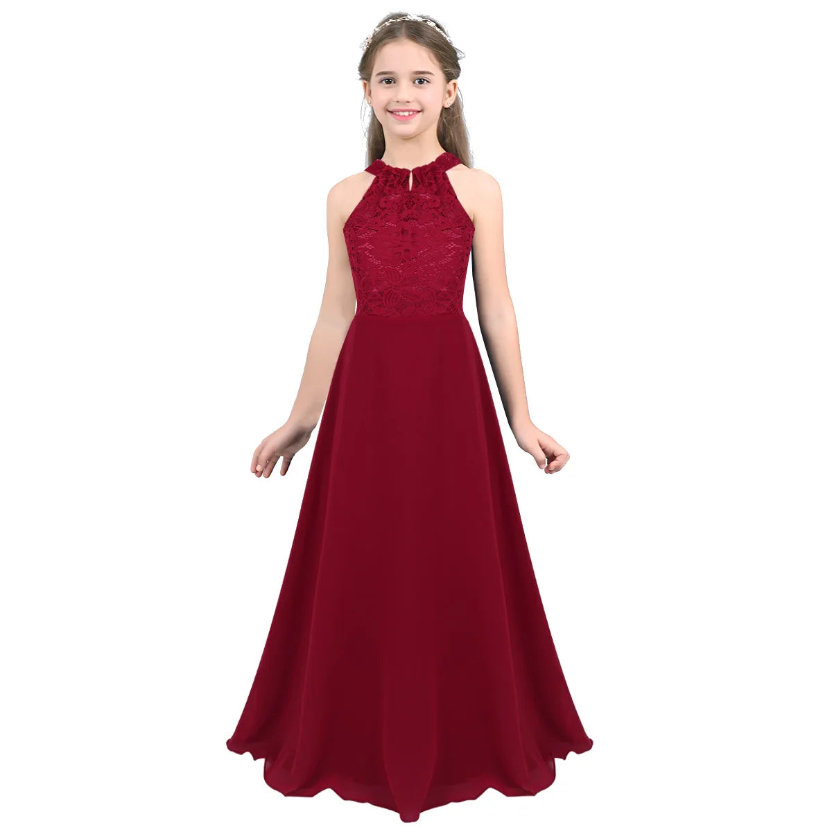 Robe de demoiselle d'honneur en mousseline florale avec découpe au dos pour enfants, tenue de fête d'anniversaire ou de mariage pour filles