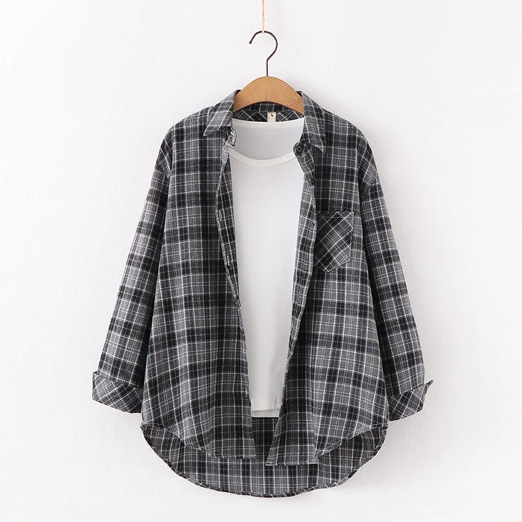 2024 Automne Nouvelle Chemise à Carreaux Ample pour Femme Marque Excellente Qualité Blouses et Hauts Design Décontracté Frais Chemises à Manches Longues pour Femme