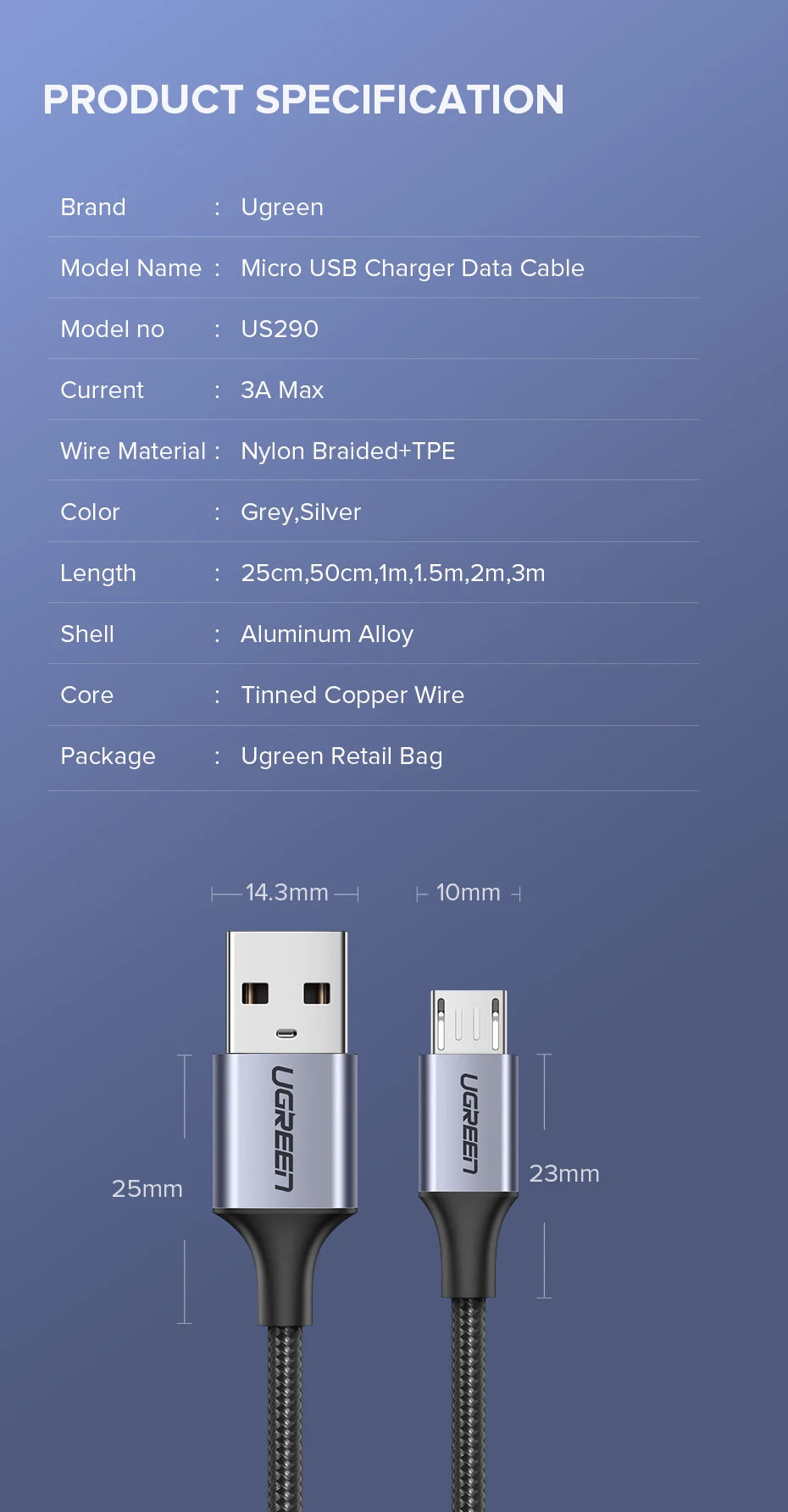 UGREEN Micro USB Cable Fast Quick Charger Cable USB to Micro USB 2.0 Android Charging Cord for Samsung Galaxy S7 S6 Note Wire