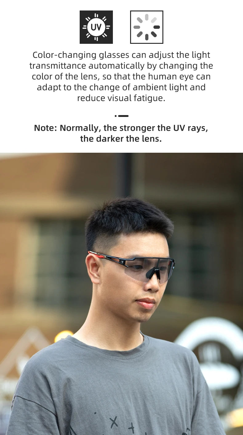 ROCKBROS Lunettes de cyclisme photochromiques Lunettes de vélo VTT Homme Lunettes de soleil Sport Lunettes de protection Cyclisme sur route