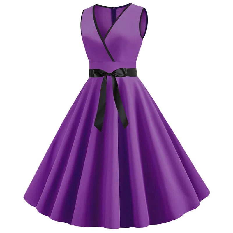Woman Retro Dresses Audrey Hepburn 1950s 60s Rockabilly Polka Dot Bow Pinup Ball Grown Party Robe  Vestidos