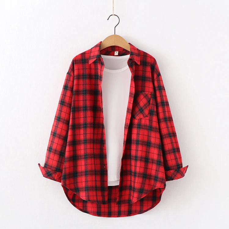 2024 Automne Nouvelle Chemise à Carreaux Ample pour Femme Marque Excellente Qualité Blouses et Hauts Design Décontracté Frais Chemises à Manches Longues pour Femme