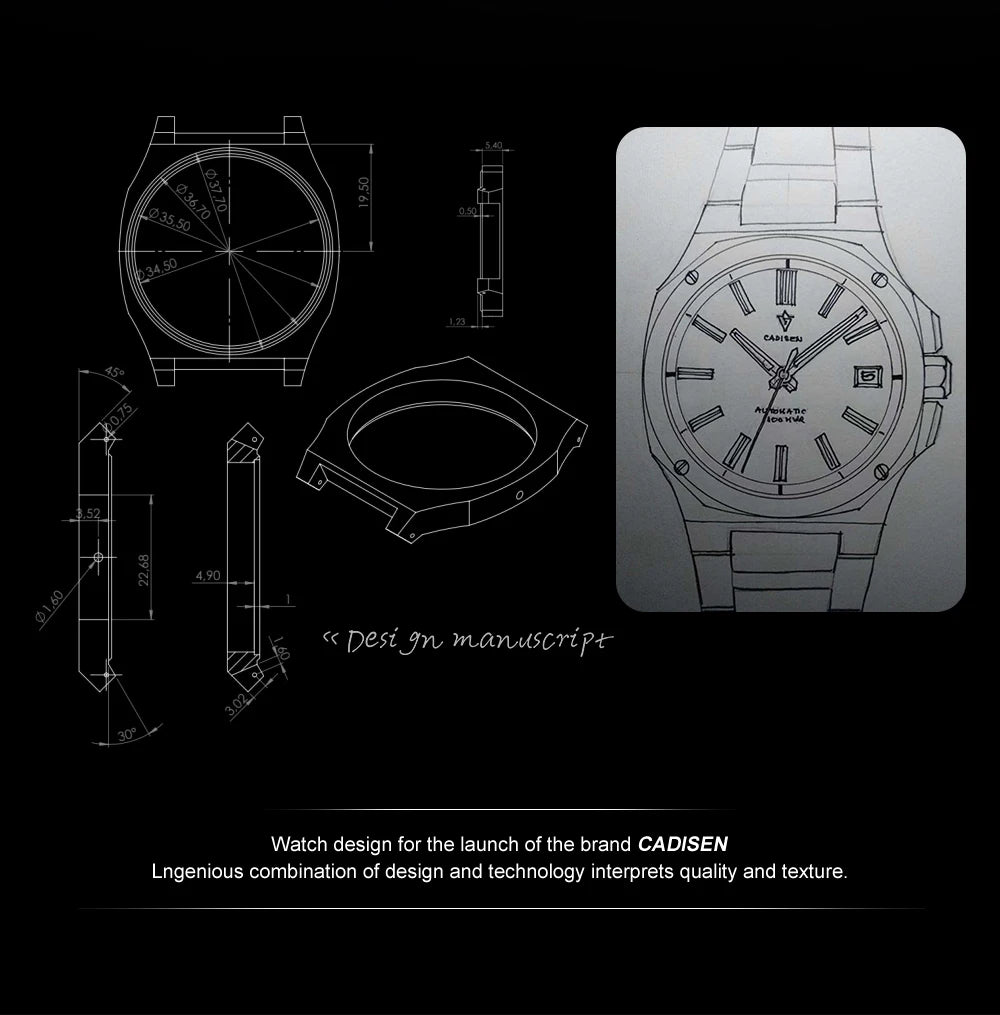 CADISEN Taucheruhr Retro Luxus Saphirglas MIYOTA 8215 Deutscher Designer Herren Automatikuhr Mechanisch 10Bar Wasserdicht Leuchtend