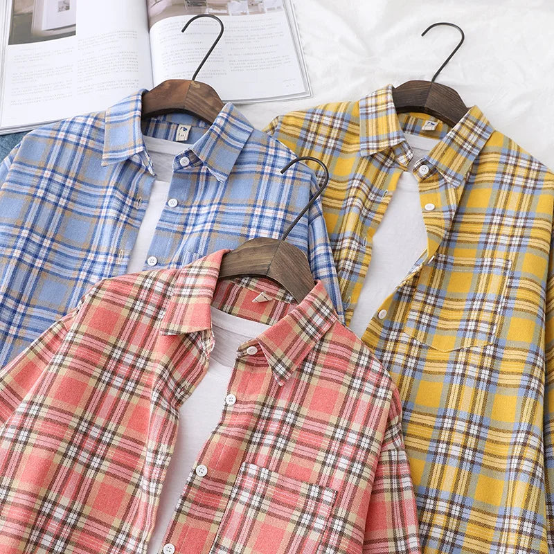Women's Plaid Shirt 2025 New Ladies Loose Casual Blouse and Tops Fresh College Style Female Long Sleeve Shirts Women Clothes