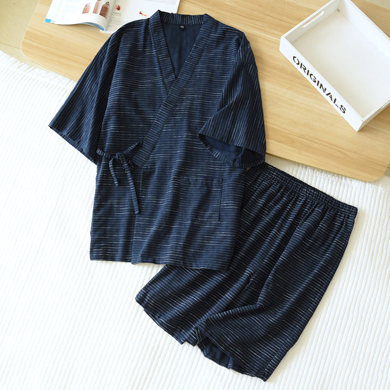 Neuer japanischer Kimono Kurzarm-Shorts-Anzug Herren Pyjama Zweiteiler Sommer Baumwolle Yukata Übergröße Bademantel Nachtwäsche für Herren