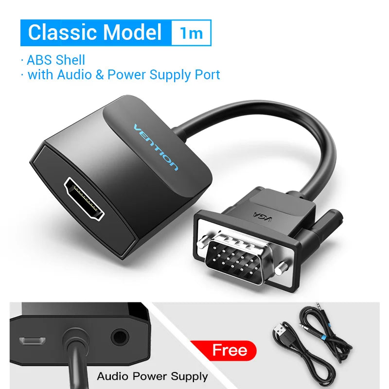 Vention Adaptateur VGA vers HDMI 1080P Convertisseur Mâle VGA vers Femelle HDMI avec Câble Audio et Alimentation USB pour PS4/3 HDTV Convertisseur VGA HDMI