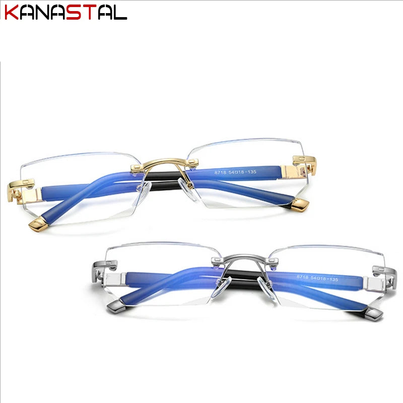 Lunettes de lecture anti-lumière bleue pour femmes, monture sans bords à découpe diamantée, pour hommes, anti-fatigue, hypermétropie, presbytie +1,5