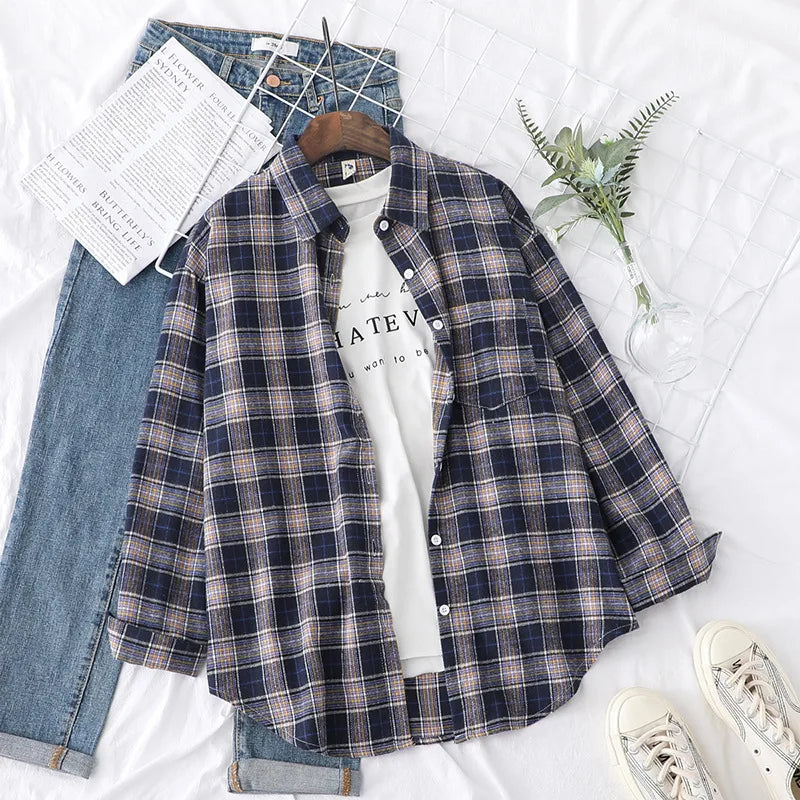 Women's Plaid Shirt 2025 New Ladies Loose Casual Blouse and Tops Fresh College Style Female Long Sleeve Shirts Women Clothes
