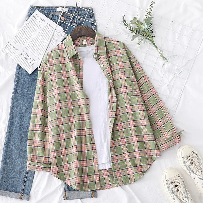 Women's Plaid Shirt 2025 New Ladies Loose Casual Blouse and Tops Fresh College Style Female Long Sleeve Shirts Women Clothes