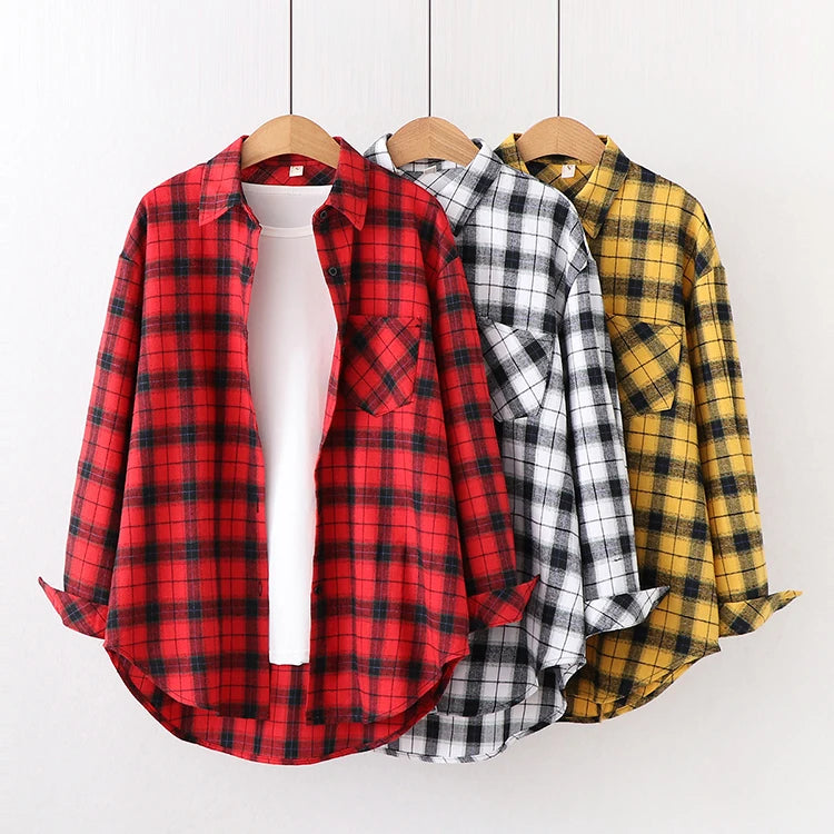 2024 Automne Nouvelle Chemise à Carreaux Ample pour Femme Marque Excellente Qualité Blouses et Hauts Design Décontracté Frais Chemises à Manches Longues pour Femme