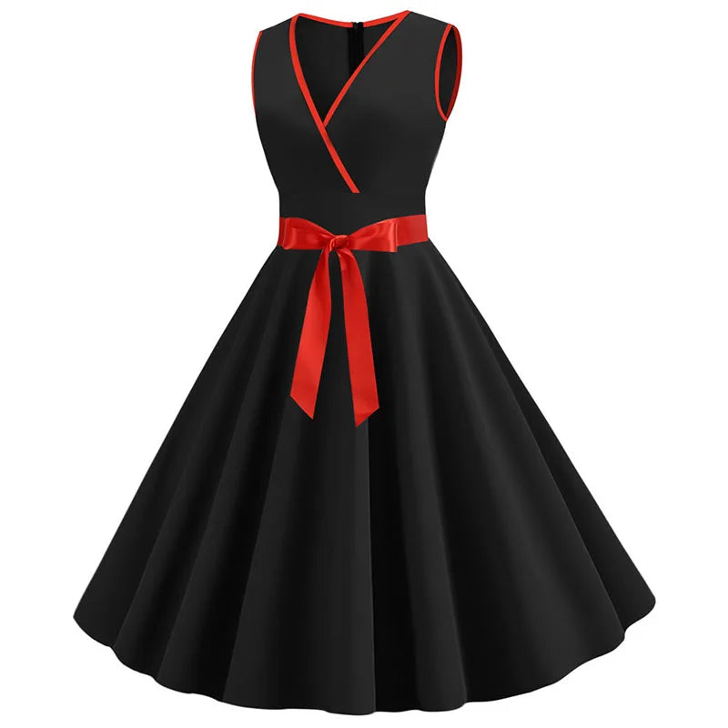 Woman Retro Dresses Audrey Hepburn 1950s 60s Rockabilly Polka Dot Bow Pinup Ball Grown Party Robe  Vestidos