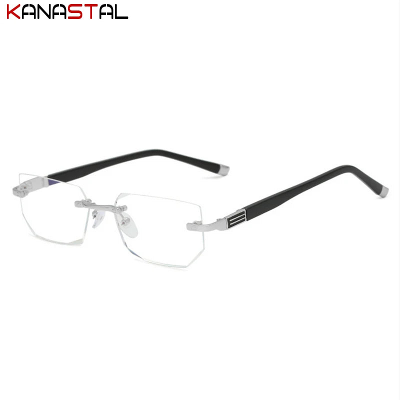 Lunettes de lecture anti-lumière bleue pour femmes, monture sans bords à découpe diamantée, pour hommes, anti-fatigue, hypermétropie, presbytie +1,5