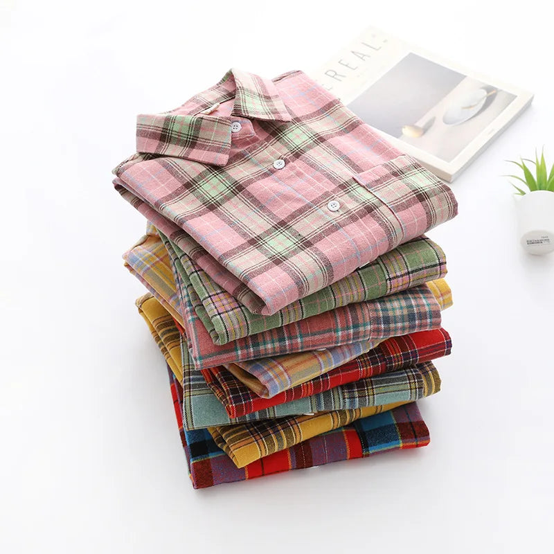 Women's Plaid Shirt 2025 New Ladies Loose Casual Blouse and Tops Fresh College Style Female Long Sleeve Shirts Women Clothes
