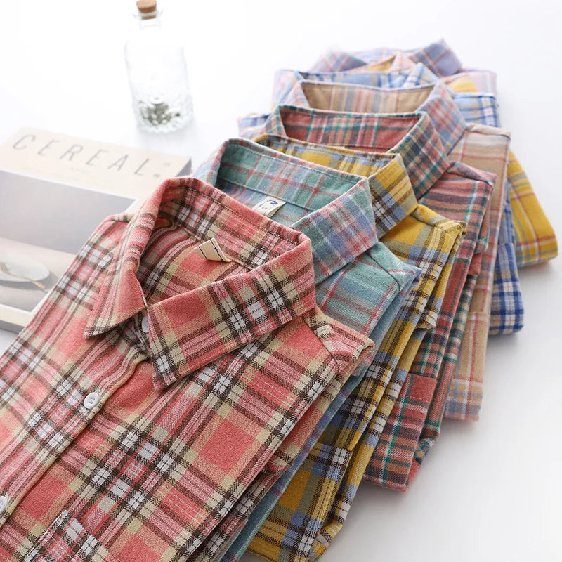 Women's Plaid Shirt 2025 New Ladies Loose Casual Blouse and Tops Fresh College Style Female Long Sleeve Shirts Women Clothes