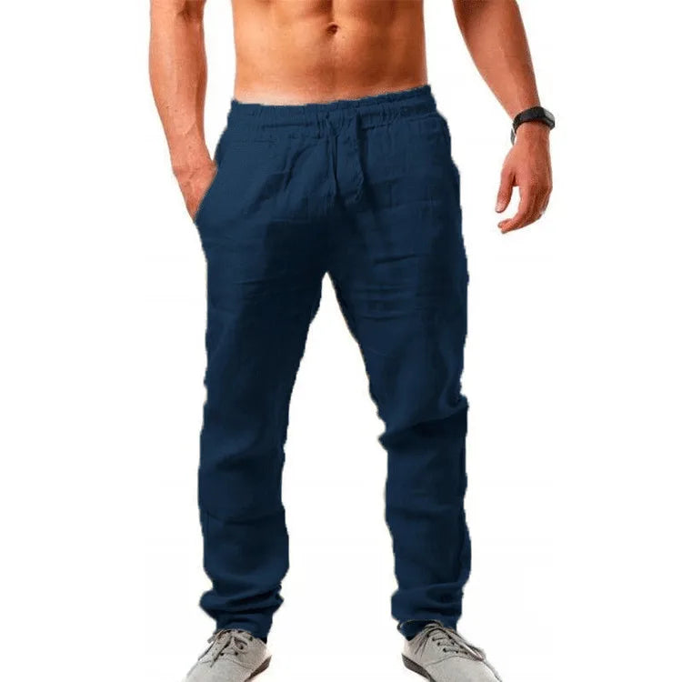 Pantalon Homme en Coton et Lin, Jogging Décontracté, Couleur Unie, Taille Élastique, Coupe Droite et Ample, Sport, Course, Grandes Tailles pour Homme