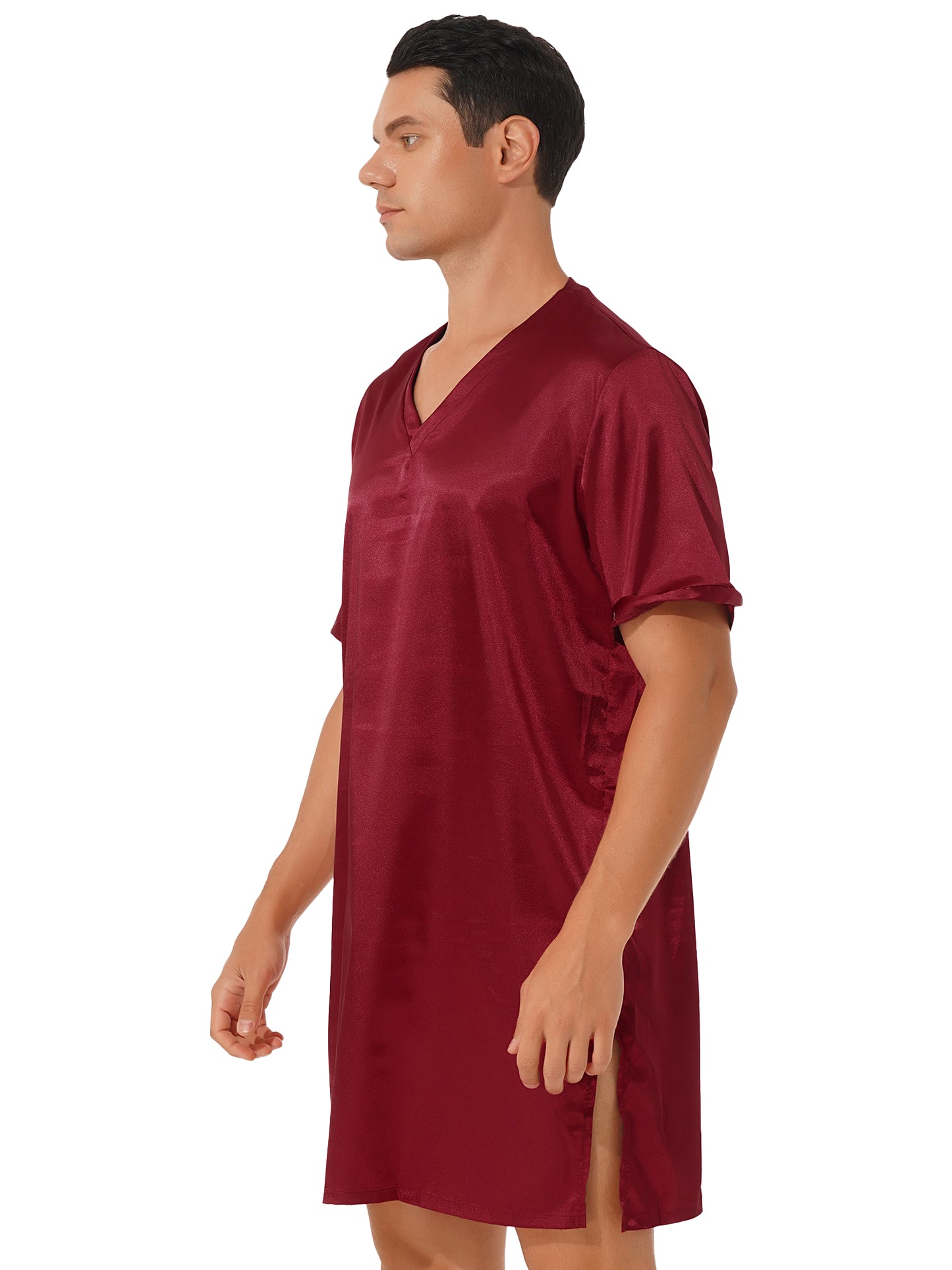 Damen Herren Seidensatin Pyjamas Schlafanzug Kurzarm Nachthemd Kimono Bademantel Schlafrock Morgenmantel Sommer Nachthemd Homewear