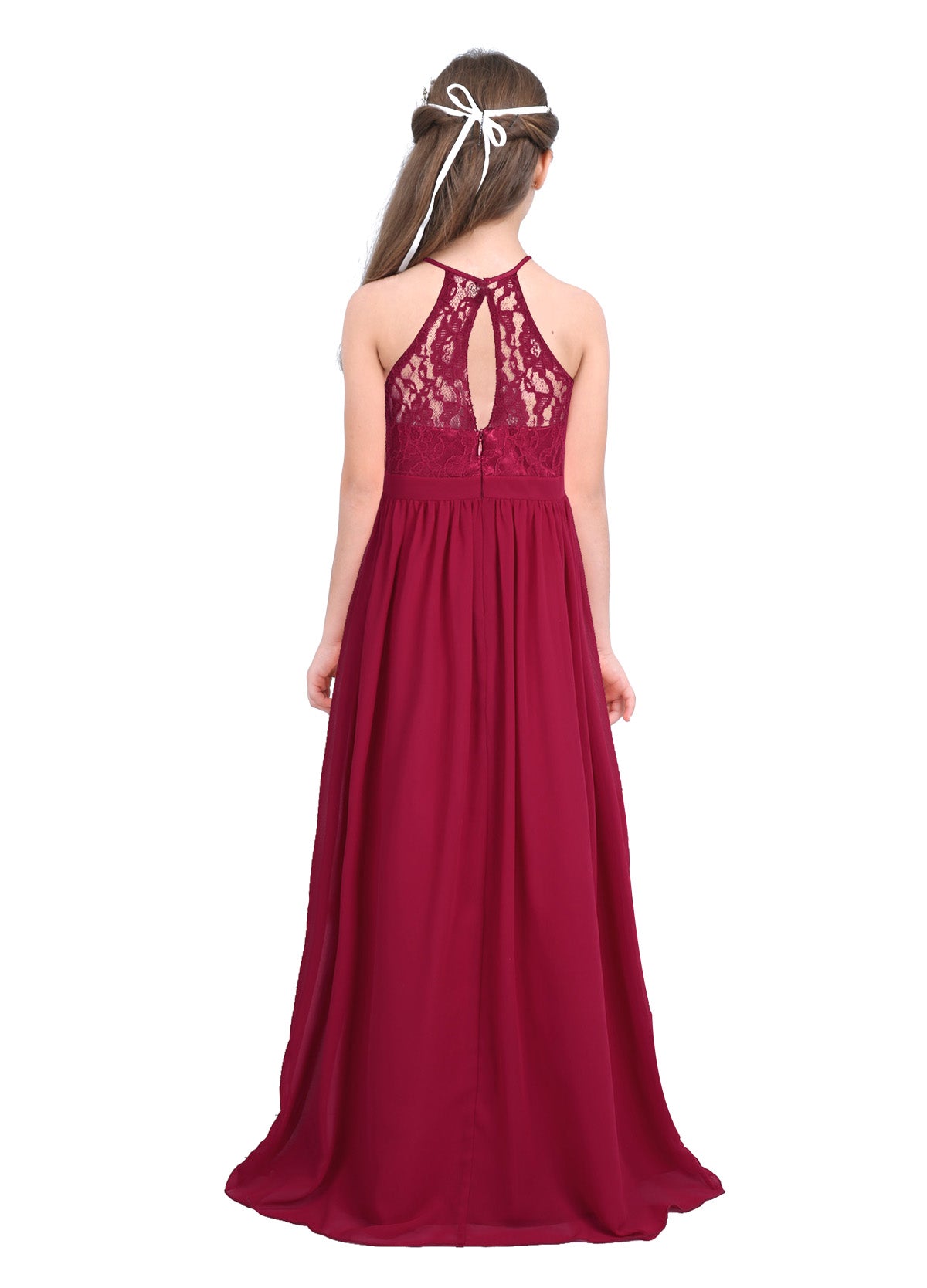 Robe de demoiselle d'honneur en mousseline florale avec découpe au dos pour enfants, tenue de fête d'anniversaire ou de mariage pour filles