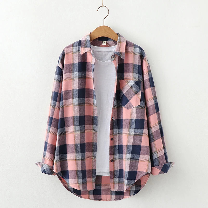 2024 Automne Nouvelle Chemise à Carreaux Ample pour Femme Marque Excellente Qualité Blouses et Hauts Design Décontracté Frais Chemises à Manches Longues pour Femme