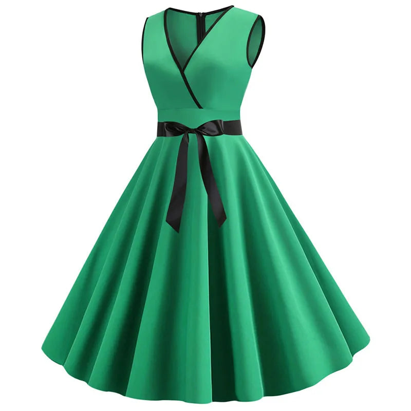 Woman Retro Dresses Audrey Hepburn 1950s 60s Rockabilly Polka Dot Bow Pinup Ball Grown Party Robe  Vestidos