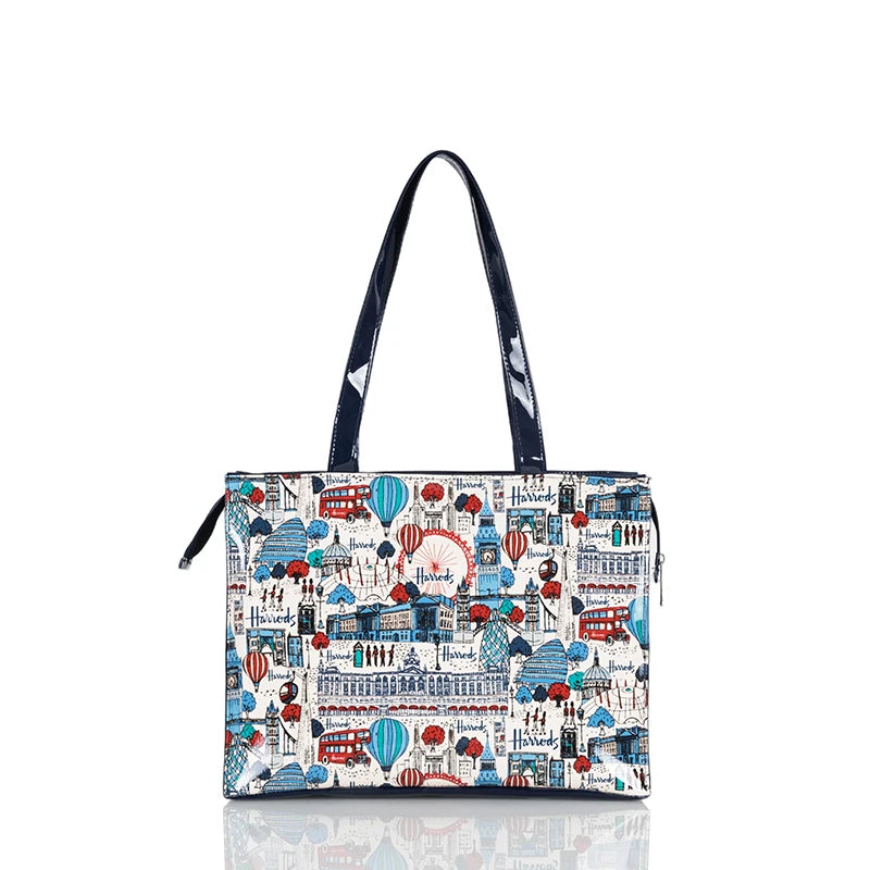 Horizontal Edition PVC Reusable Shopping Bag Eco-friendly London Lady Shopper Bag Large Capacity Waterproof Handbag Shoulder Bag