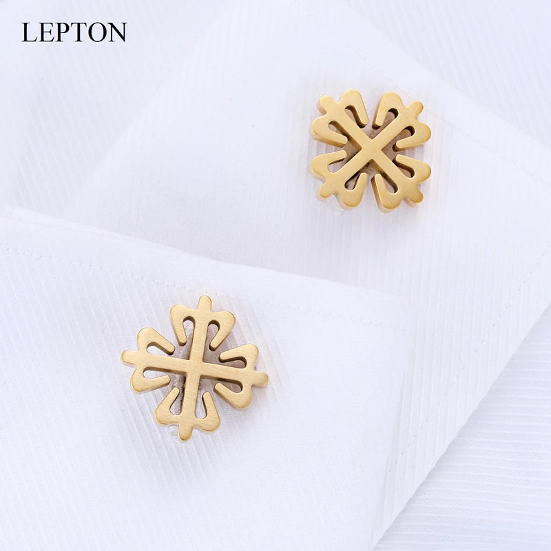 Lepton 18K Gold Plated Crusaders Cufflinks Matte Stainless Steel Cufflink For Mens Wedding Groom Business Cuff Links Gemelos