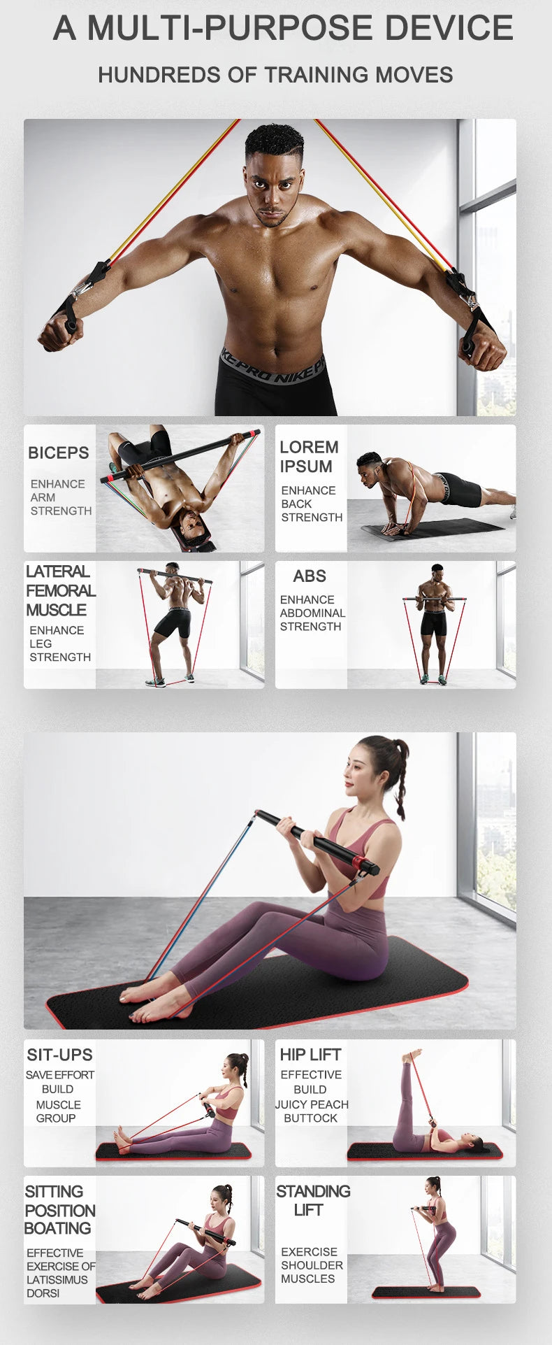 Fitness Widerstandsgummi Yoga Elastisches Band Upgrade Trainingsstange Set Pilates Training Übungsfitnessgeräte Zugseil