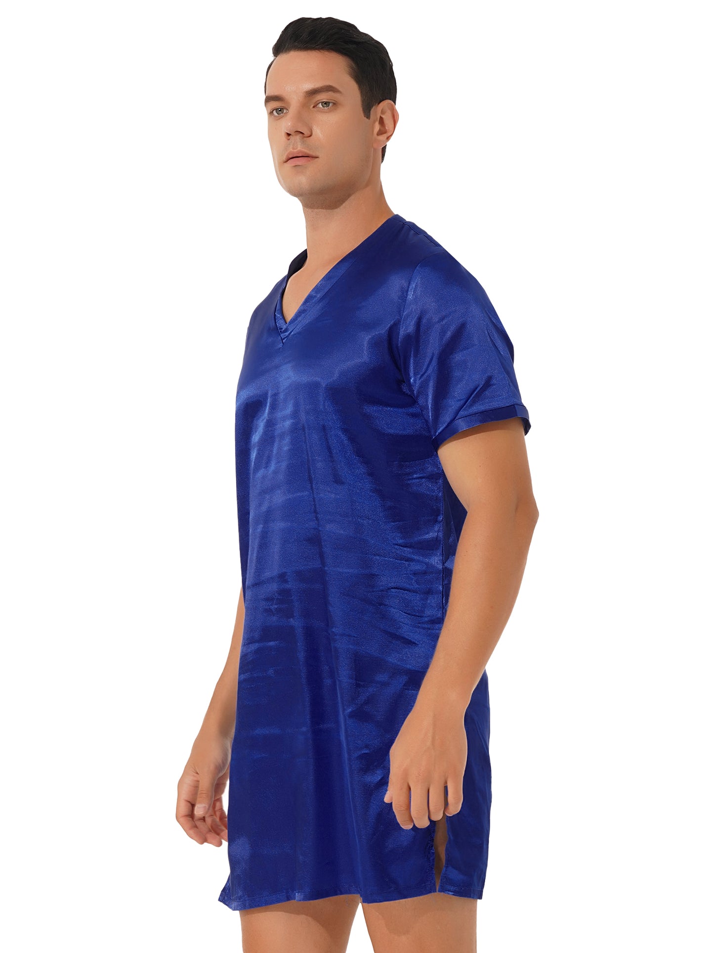Damen Herren Seidensatin Pyjamas Schlafanzug Kurzarm Nachthemd Kimono Bademantel Schlafrock Morgenmantel Sommer Nachthemd Homewear
