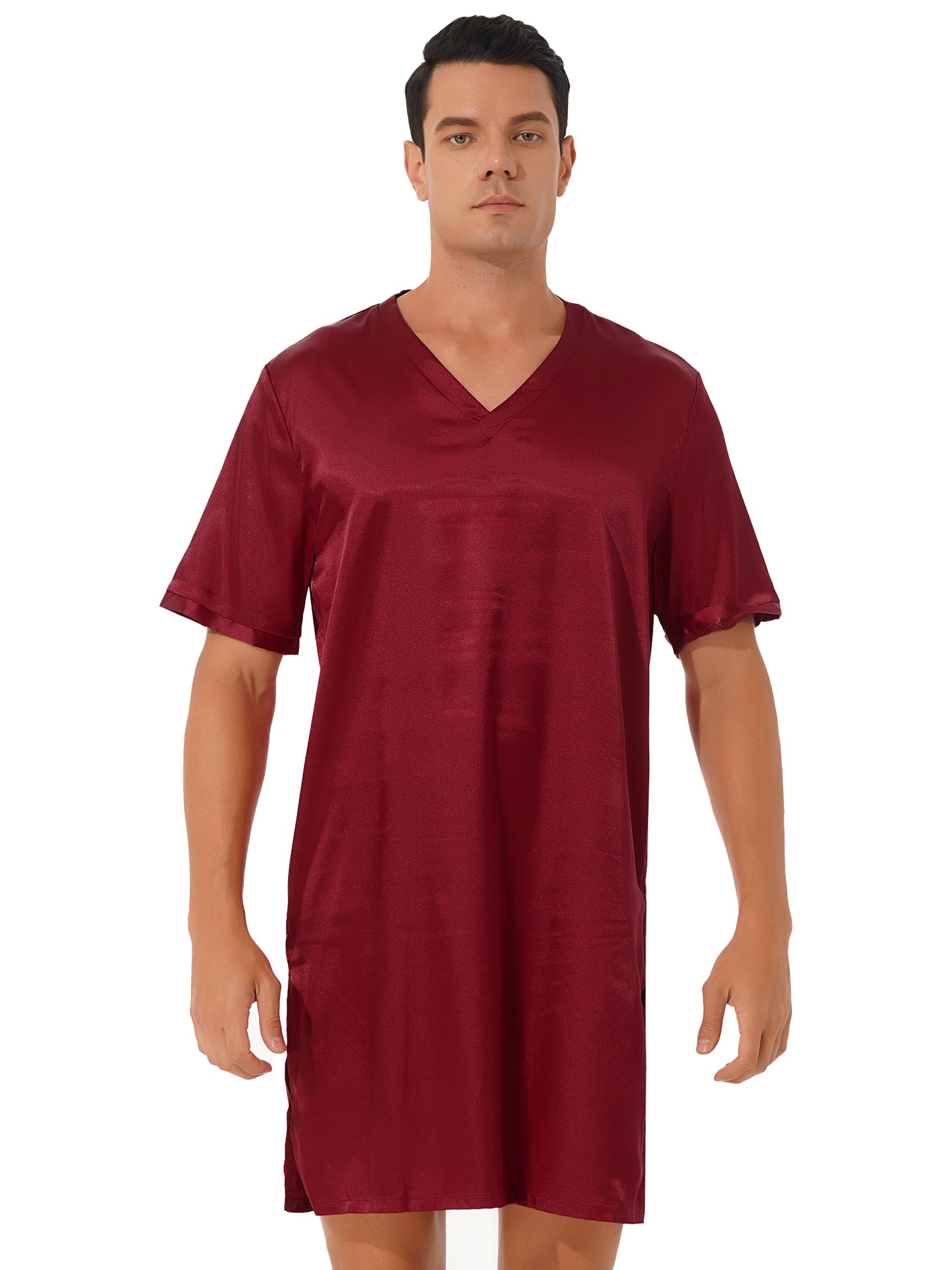 Damen Herren Seidensatin Pyjamas Schlafanzug Kurzarm Nachthemd Kimono Bademantel Schlafrock Morgenmantel Sommer Nachthemd Homewear
