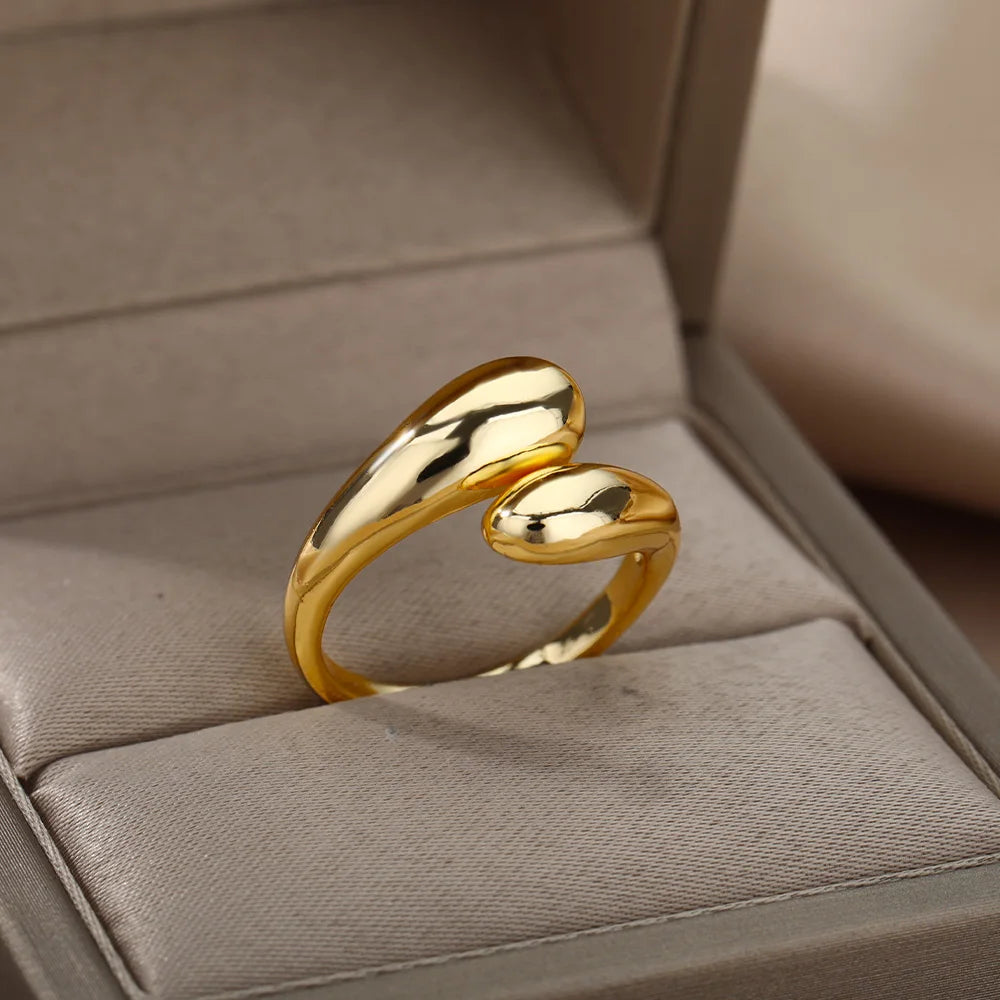 Edelstahlringe für Damen 2024 Trend Offener Goldfarbener Doppelperlenring Hochzeit Ästhetischer Schmuck Paar Geschenk anillos