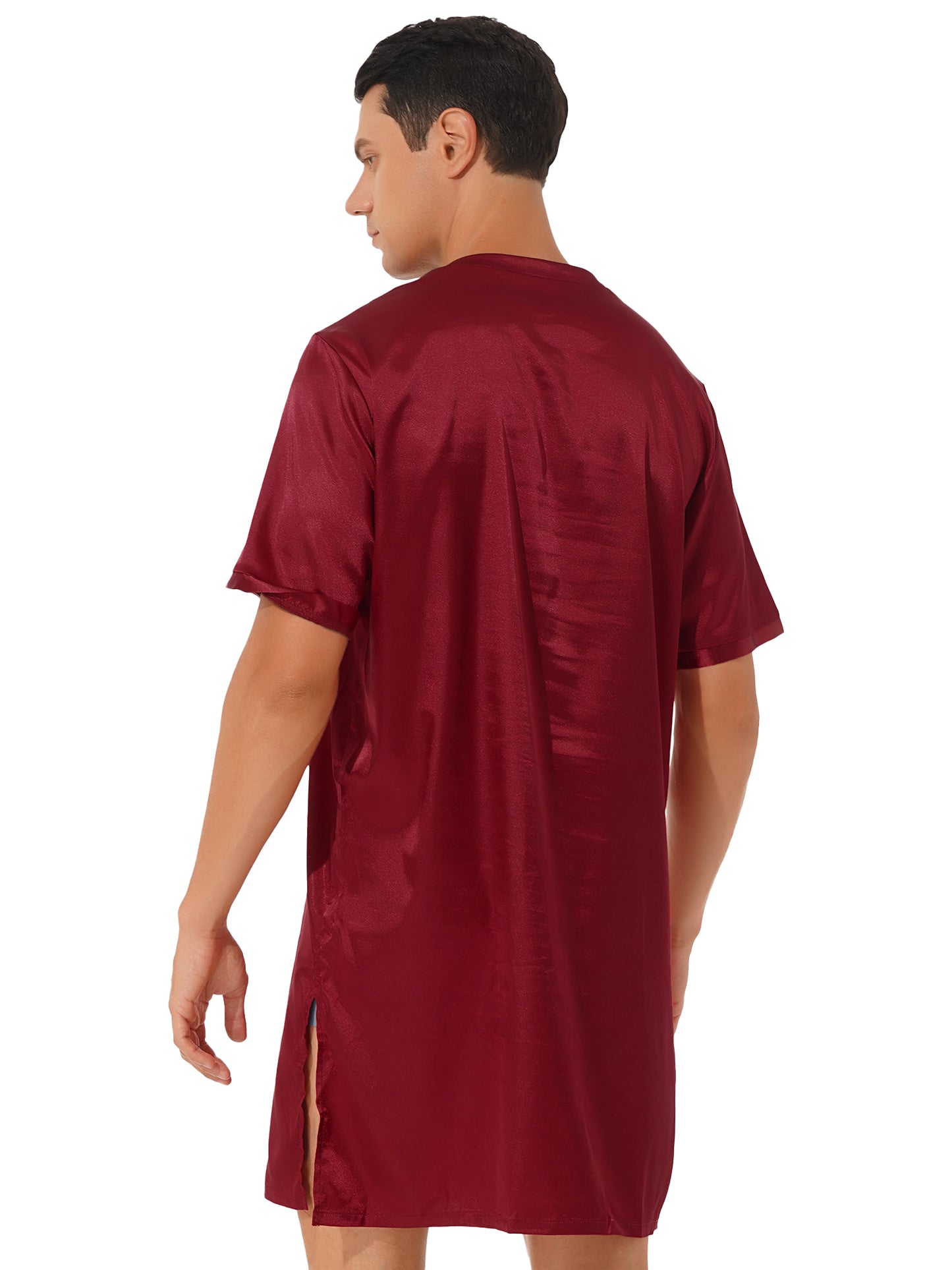Damen Herren Seidensatin Pyjamas Schlafanzug Kurzarm Nachthemd Kimono Bademantel Schlafrock Morgenmantel Sommer Nachthemd Homewear