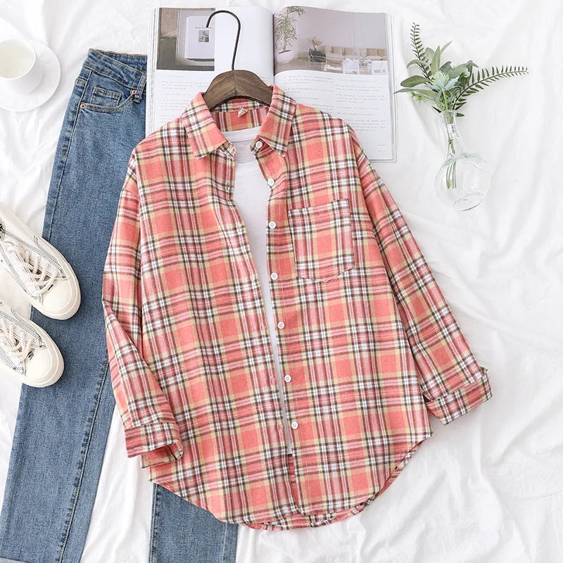 Women's Plaid Shirt 2025 New Ladies Loose Casual Blouse and Tops Fresh College Style Female Long Sleeve Shirts Women Clothes