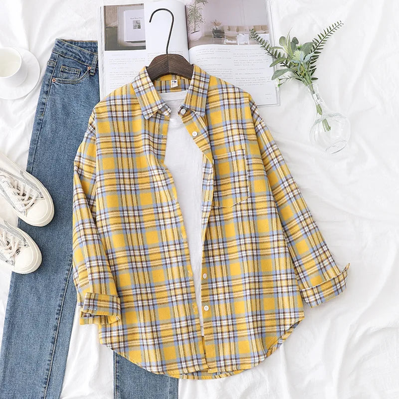 Women's Plaid Shirt 2025 New Ladies Loose Casual Blouse and Tops Fresh College Style Female Long Sleeve Shirts Women Clothes