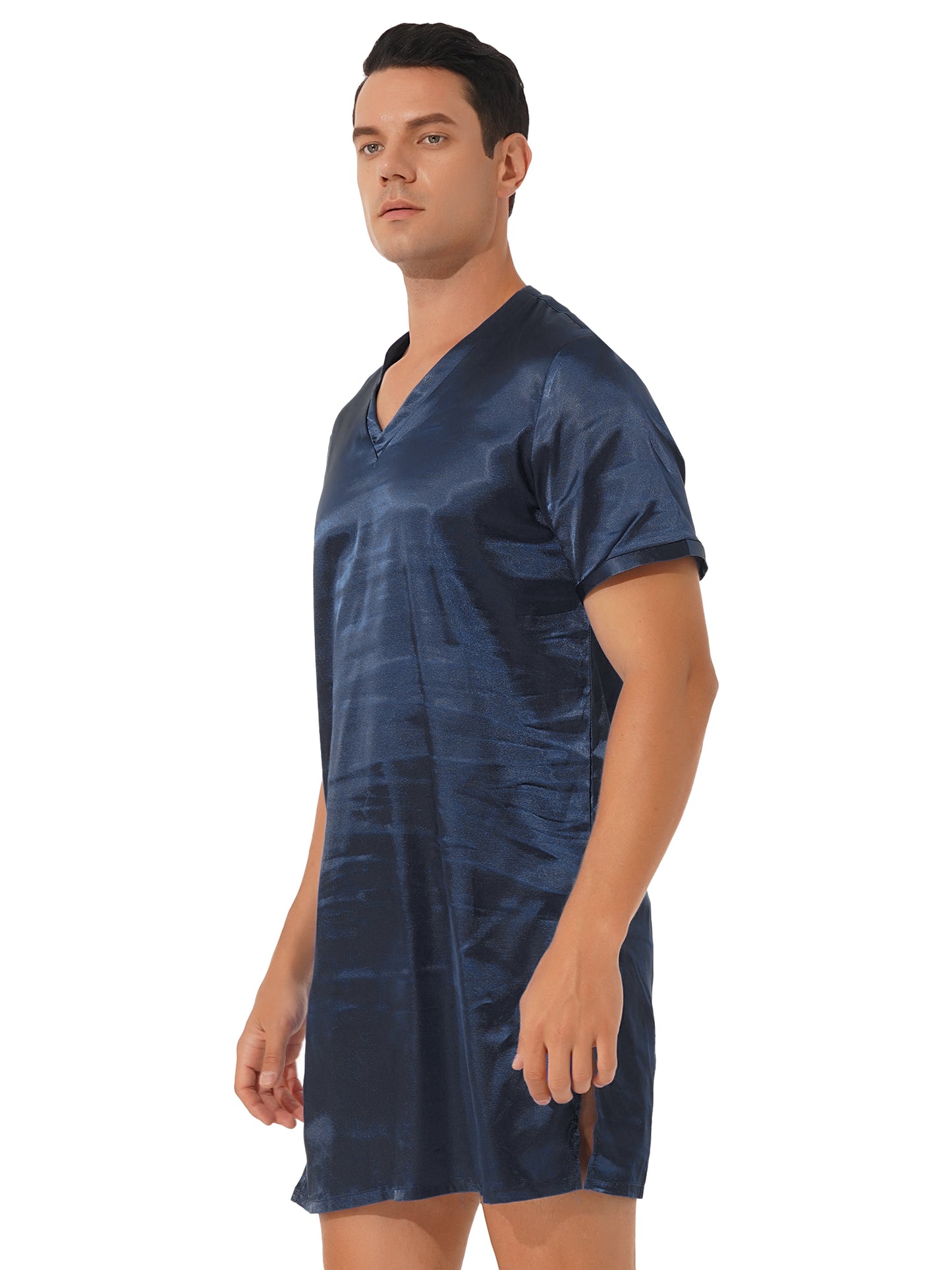 Damen Herren Seidensatin Pyjamas Schlafanzug Kurzarm Nachthemd Kimono Bademantel Schlafrock Morgenmantel Sommer Nachthemd Homewear