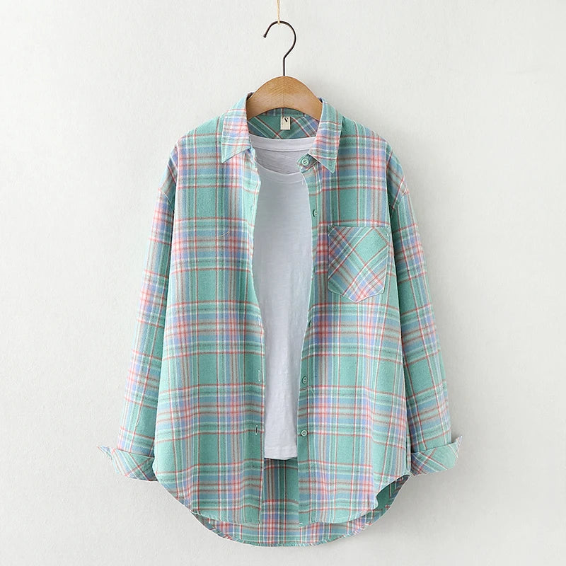 2024 Automne Nouvelle Chemise à Carreaux Ample pour Femme Marque Excellente Qualité Blouses et Hauts Design Décontracté Frais Chemises à Manches Longues pour Femme