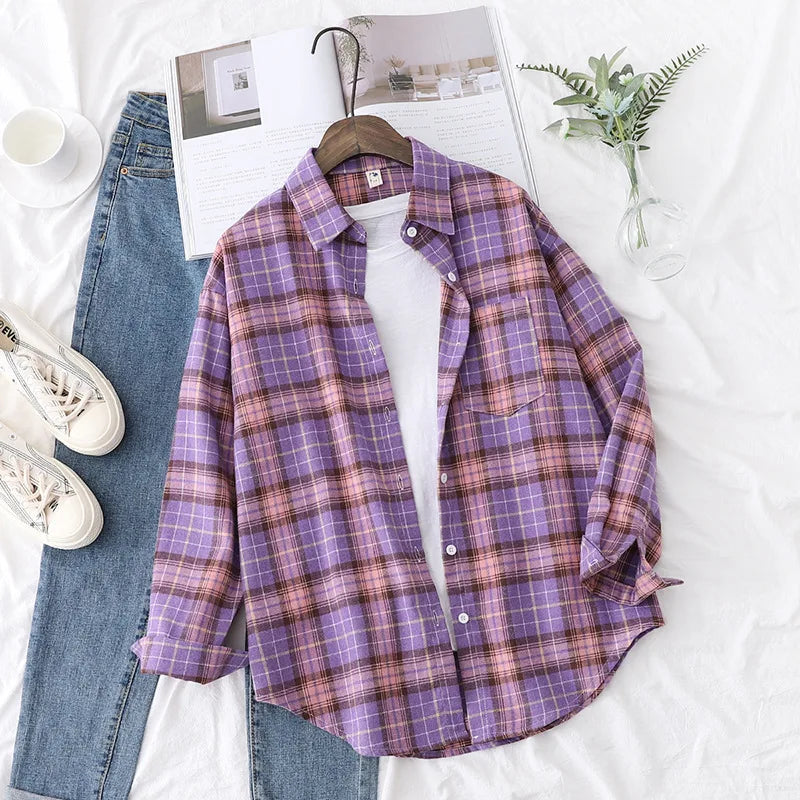 Women's Plaid Shirt 2025 New Ladies Loose Casual Blouse and Tops Fresh College Style Female Long Sleeve Shirts Women Clothes