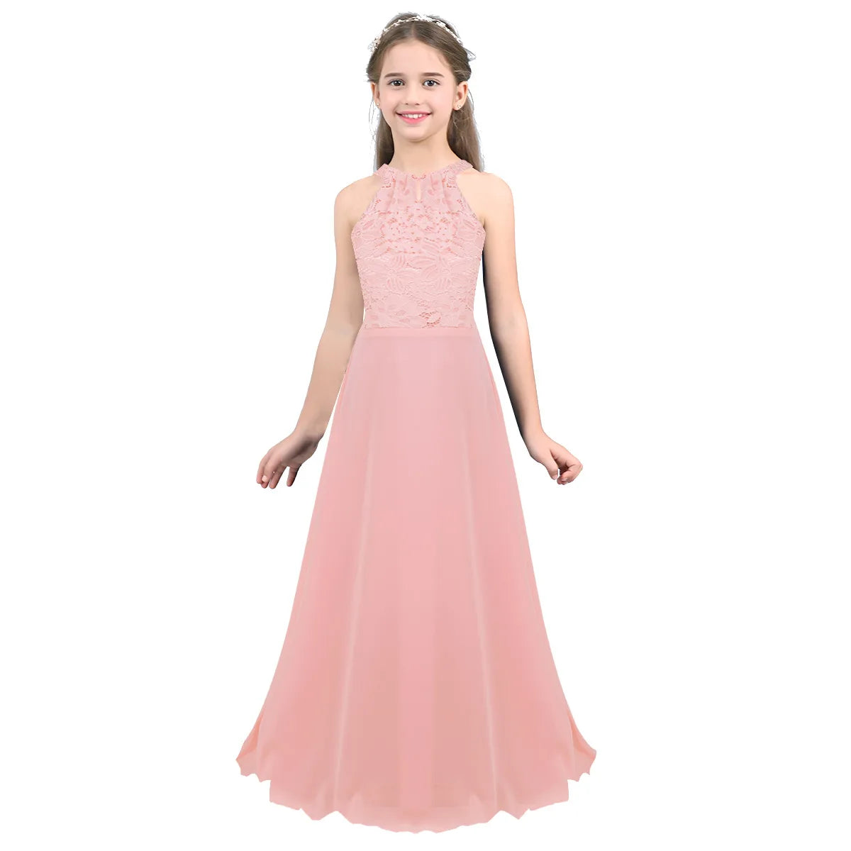 Robe de demoiselle d'honneur en mousseline florale avec découpe au dos pour enfants, tenue de fête d'anniversaire ou de mariage pour filles