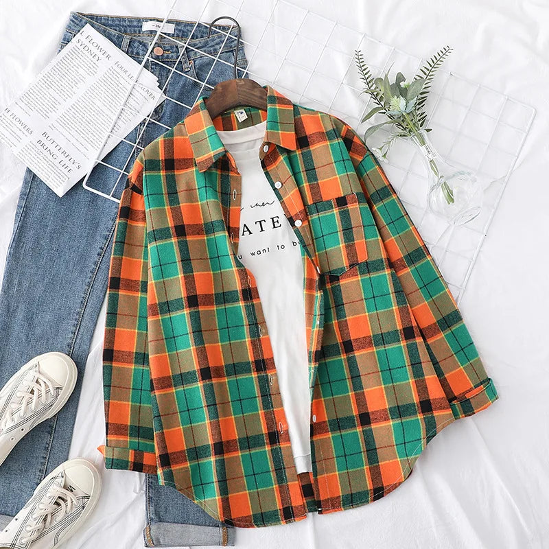 Women's Plaid Shirt 2025 New Ladies Loose Casual Blouse and Tops Fresh College Style Female Long Sleeve Shirts Women Clothes