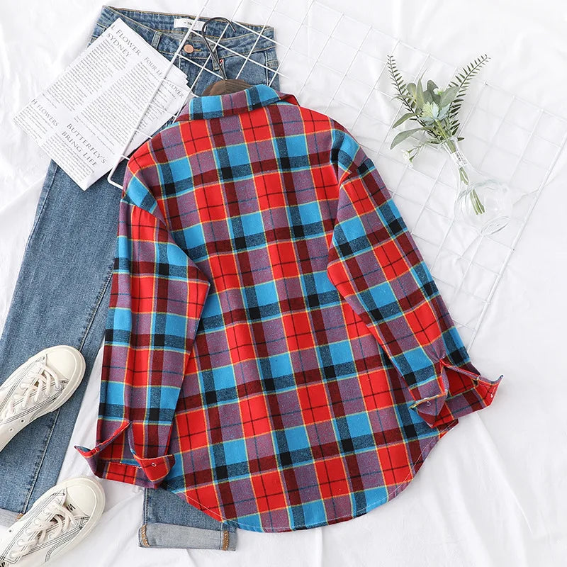Women's Plaid Shirt 2025 New Ladies Loose Casual Blouse and Tops Fresh College Style Female Long Sleeve Shirts Women Clothes