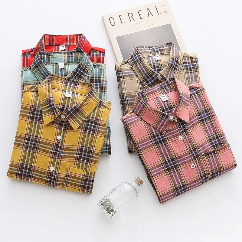 Women's Plaid Shirt 2025 New Ladies Loose Casual Blouse and Tops Fresh College Style Female Long Sleeve Shirts Women Clothes