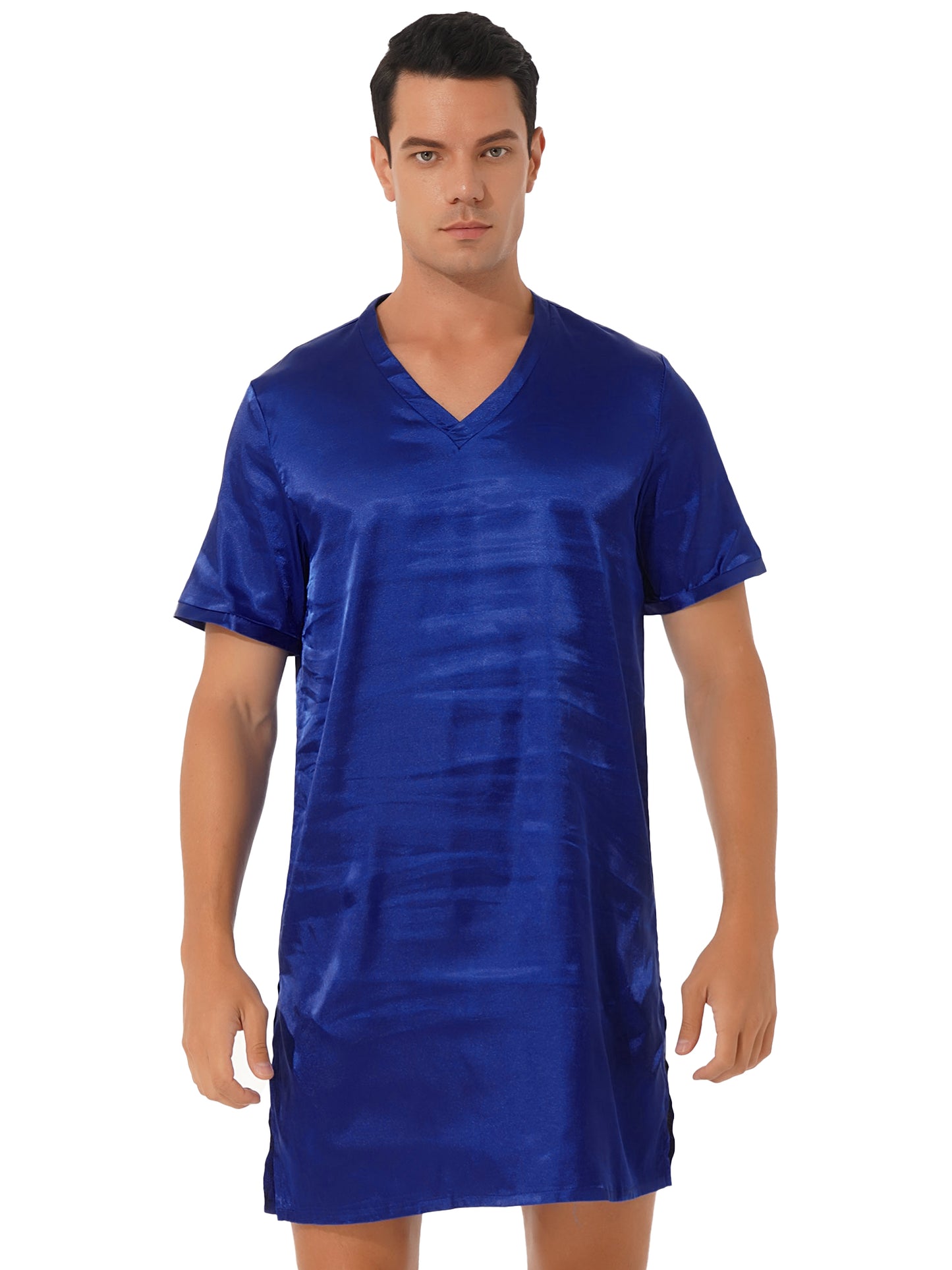 Damen Herren Seidensatin Pyjamas Schlafanzug Kurzarm Nachthemd Kimono Bademantel Schlafrock Morgenmantel Sommer Nachthemd Homewear