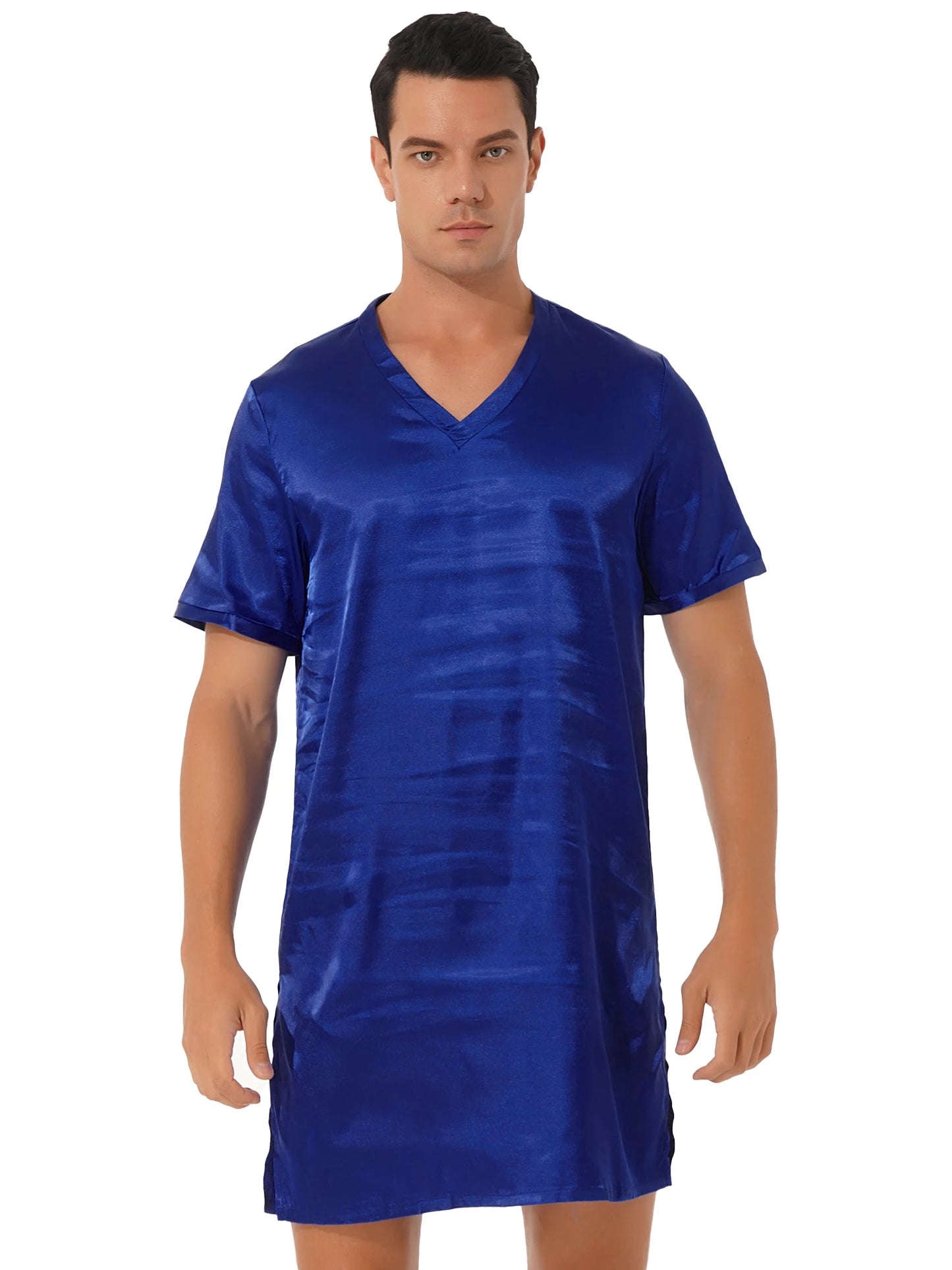 Damen Herren Seidensatin Pyjamas Schlafanzug Kurzarm Nachthemd Kimono Bademantel Schlafrock Morgenmantel Sommer Nachthemd Homewear