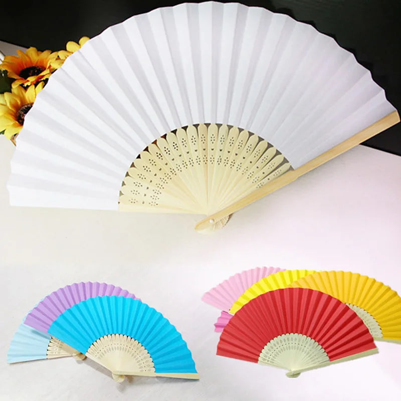 Éventails pliants portables en papier et bambou, blancs, à faire soi-même, pour la calligraphie, la peinture, décoration de mariage, cadeaux de mariage