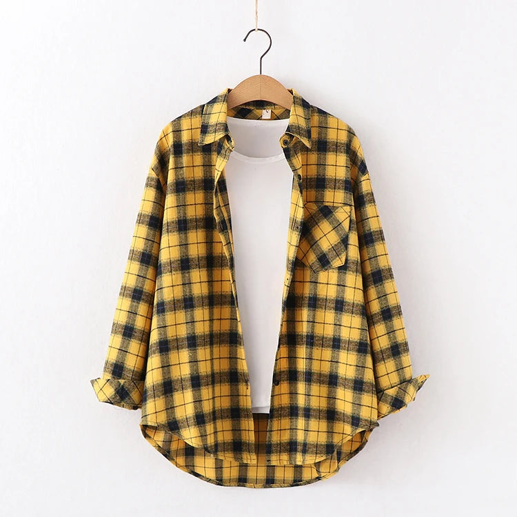 2024 Automne Nouvelle Chemise à Carreaux Ample pour Femme Marque Excellente Qualité Blouses et Hauts Design Décontracté Frais Chemises à Manches Longues pour Femme