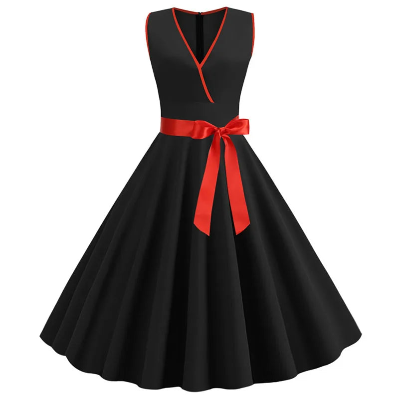 Woman Retro Dresses Audrey Hepburn 1950s 60s Rockabilly Polka Dot Bow Pinup Ball Grown Party Robe  Vestidos