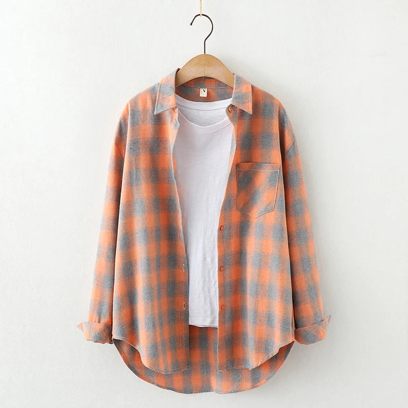 2024 Automne Nouvelle Chemise à Carreaux Ample pour Femme Marque Excellente Qualité Blouses et Hauts Design Décontracté Frais Chemises à Manches Longues pour Femme