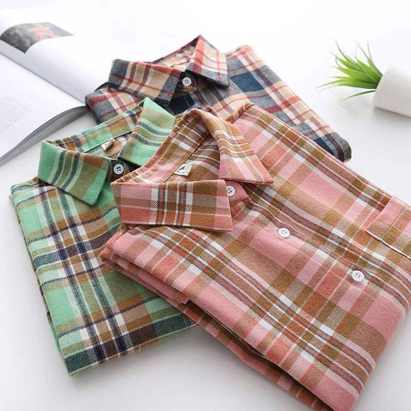 Women's Plaid Shirt 2025 New Ladies Loose Casual Blouse and Tops Fresh College Style Female Long Sleeve Shirts Women Clothes