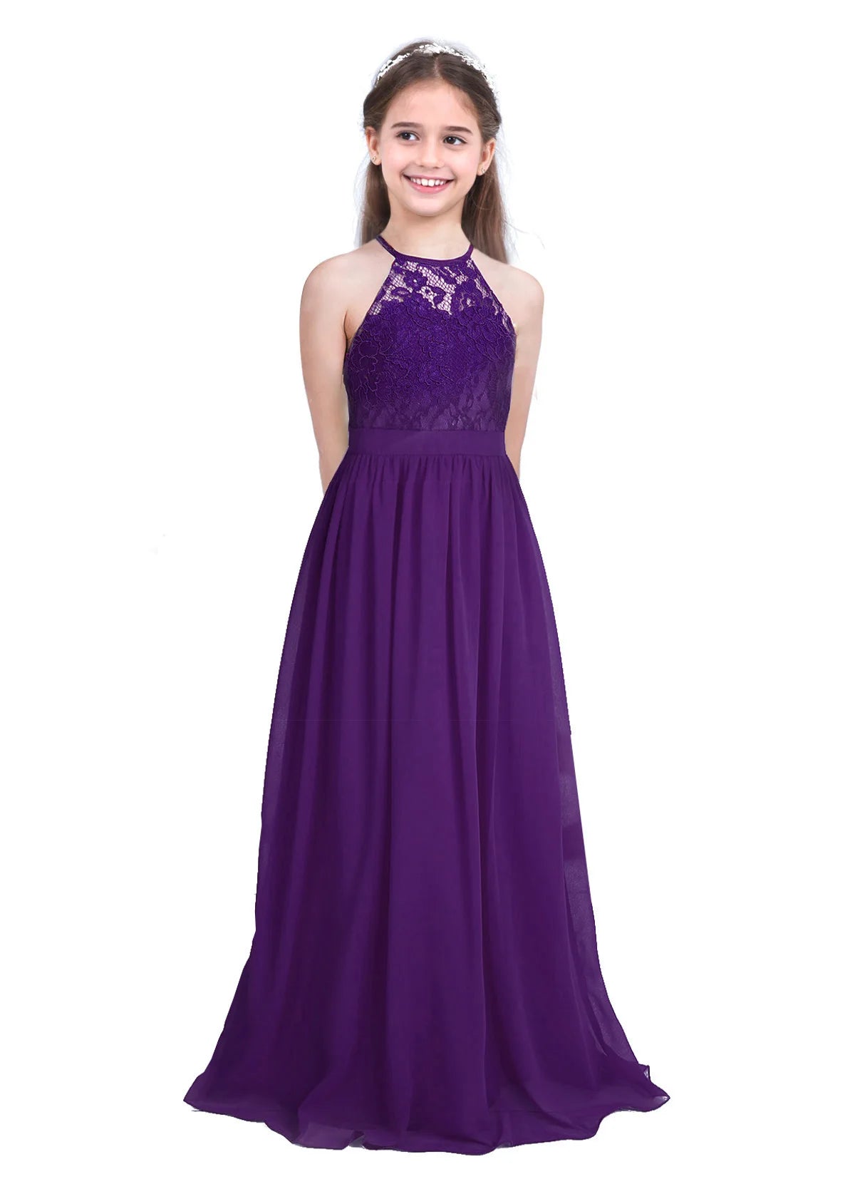Robe de demoiselle d'honneur en mousseline florale avec découpe au dos pour enfants, tenue de fête d'anniversaire ou de mariage pour filles