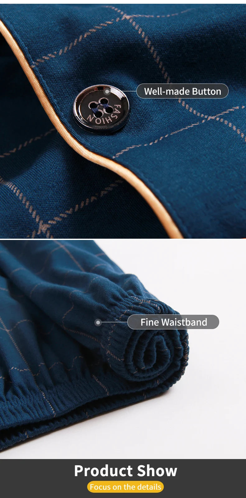 Pyjama d'hiver 100 % coton pour homme, bleu, vêtement de nuit chaud, pyjama en coton à carreaux, grandes tailles